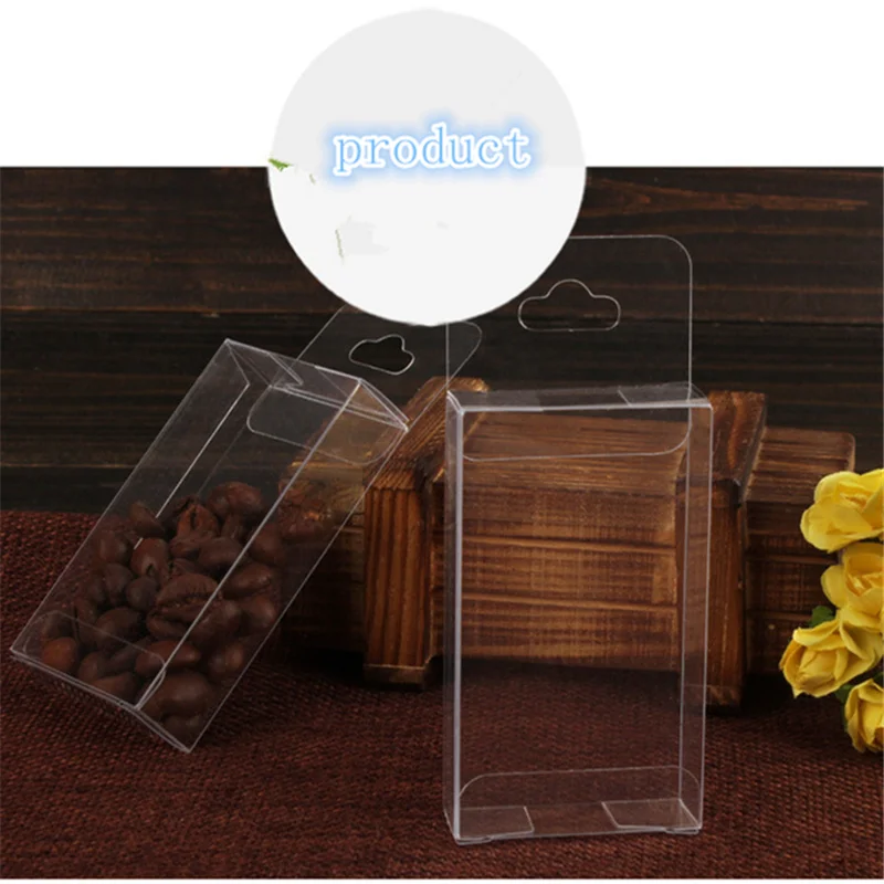 100Pcs/Lot PVC 15MMX40MMX70MM Clear Plastic Packaging Boxes with Hang Hole Small Craft Gift Transparent Package Box