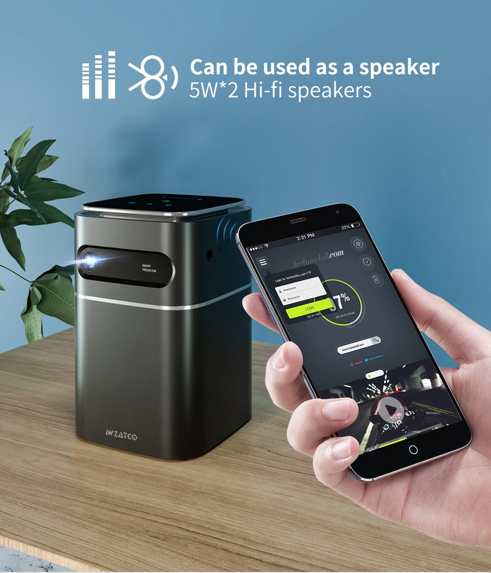 WZATCO A8 DLP Proyektor Portabel Pintar Android 9.0 5G WiFi Mendukung 1080P Full HD 4K LED Beamer Mini Home Theater HD-In Proyektor