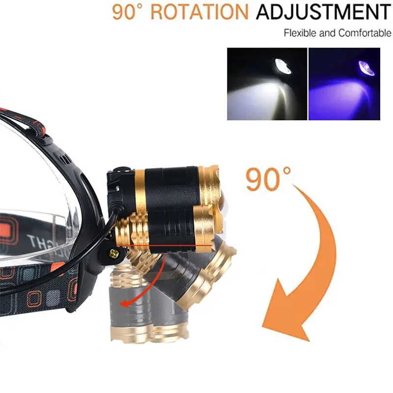 TMWT Ultraviolet Headlamp Amber Detector 18650 Rechargeable White & 390nm Flashlight Uv Led Zoom Headlight for Camping & Hiking