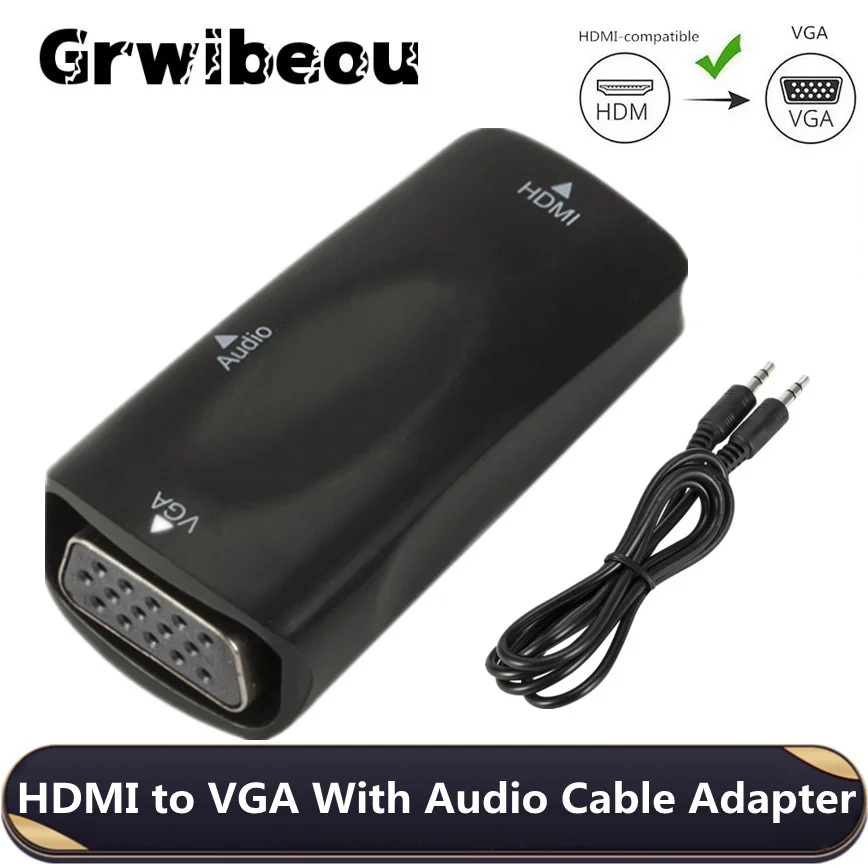 HD 1080p hdmi-compatível com adaptador vga cabo de áudio conversor fêmea para fêmea para pc laptop caixa de tv projetor de exibição de computador