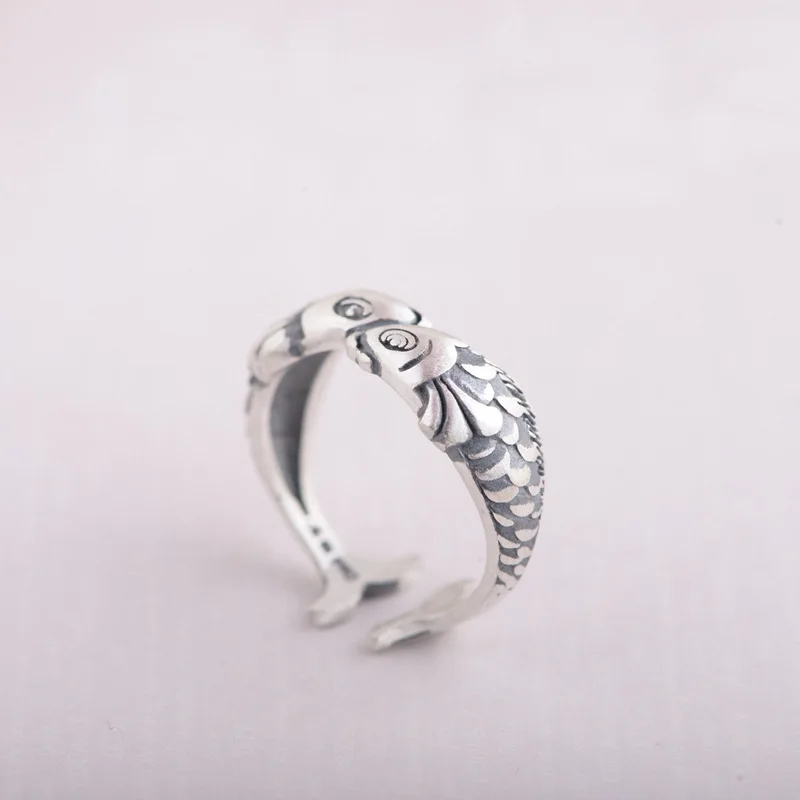 925 Sterling Silver  Open Rings For Women Fashion Girl Sterling-silver-jewelry Fish Rings for Women Adjustable Size Ring