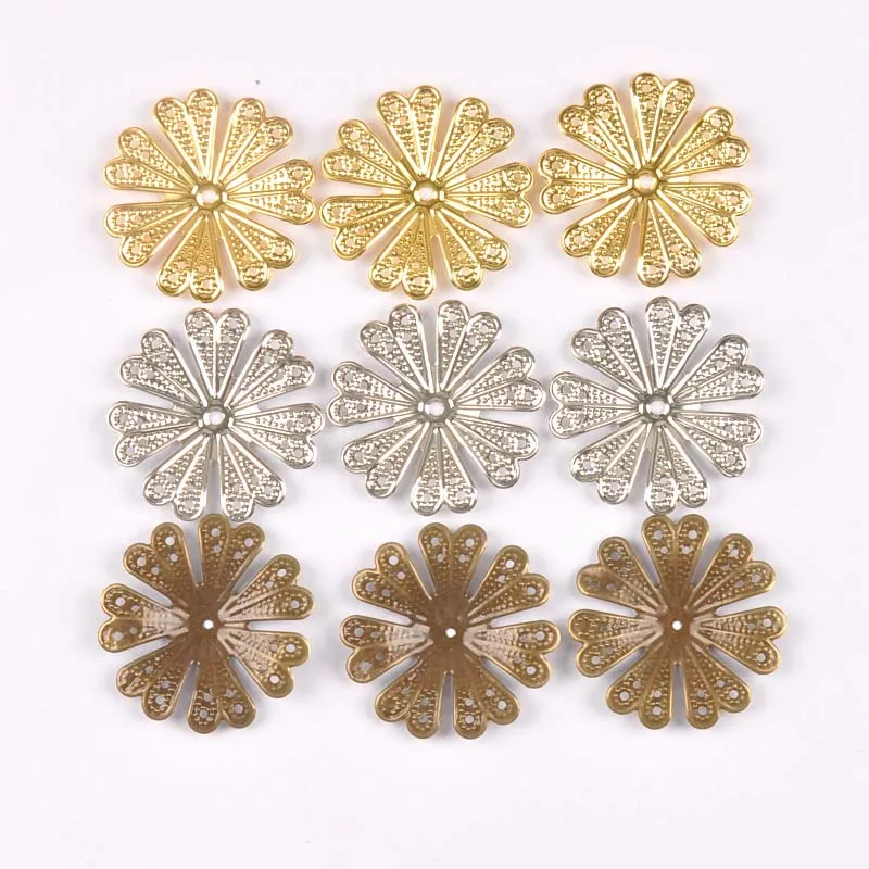 10 Style 20pcs Vintage 3 Colors Flowers Blank Setting Filigree Wraps Connectors Charm Findings For Jewelry Making YKL0762