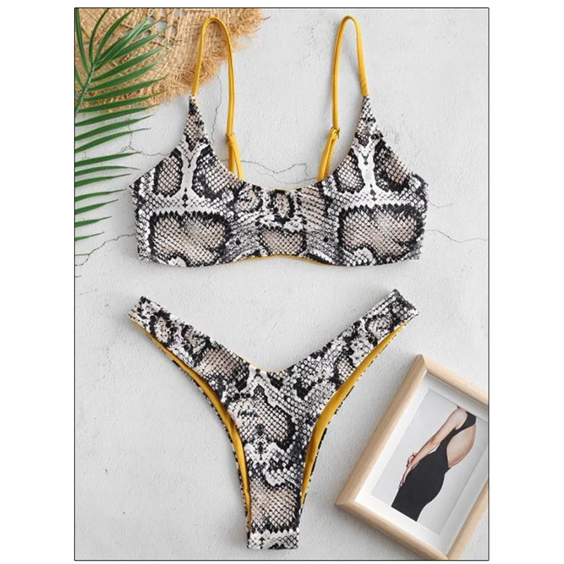 Sexy Bikini Set for Women Push Up Female Swimsuit Snakeskin Print Swimwear Swim Separate 2 Piece Brazilian Bathing Suit 2024