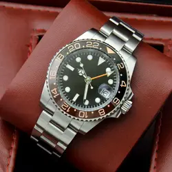 40MM Black Dial Ceramic Bezel Date Men's Watch GMT Automatic Mechanical Clock Stainless Steel Strap