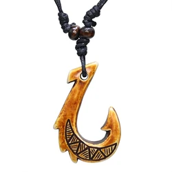 FX033 New Zealand Maori bone necklace Fish Hook pendant man Choker Retro Jewelry Imitation Polynesian Maui hook necklace Amulet