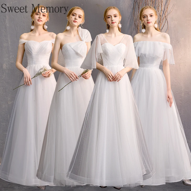 Robes de mariée longues et blanches pour demoiselles d'honneur, robe de Rhsexy pour femmes, longueur au sol, zone en tulle, robe de soirée, robe de mariée éducative