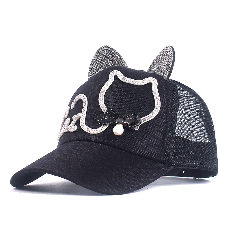 Summer Kids Baseball Cap Cat Ears Baby Hat Girls Snapback Breathable Mesh Hip Hop for 3-8 Years Old