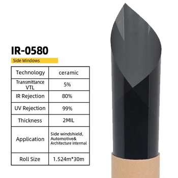 50cmX152cm 2 플라이 안티 스크래치 VLT5 % IR80 % 태양열 제어 내열성 나노 세라믹 유리 색조 자동차 창 필름 