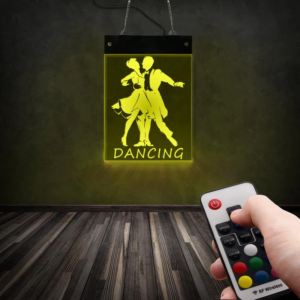 Dancing Partner Multi-color Changeable LED Neon Sign Waltz Pas De Deux Acrylic Luminous Light Board Dance Studio Wall Art Decor