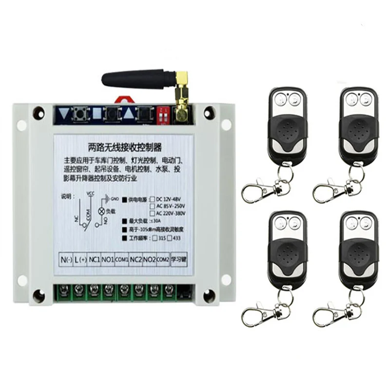 

Universal Wireless Remote Control Switch DC12V 24V 36V 48V 2CH 30A Relay Radio Receiver Module and RF Remote Controls