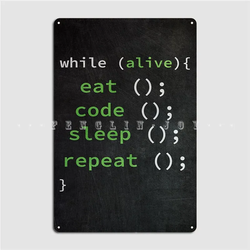 Eat Sleep Code Repeat Metal Sign Printing Living Room Wall Decor Cinema Garage Tin Sign Poster