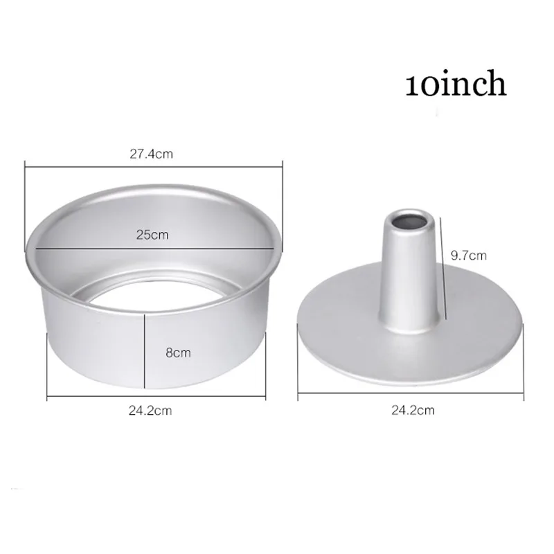 10inch Aluminum Alloy Round Cake Pan Removable Bottom Hollow Chimney Chiffon Cake Mold Bakeware Maker DIY Baking Cake Tools