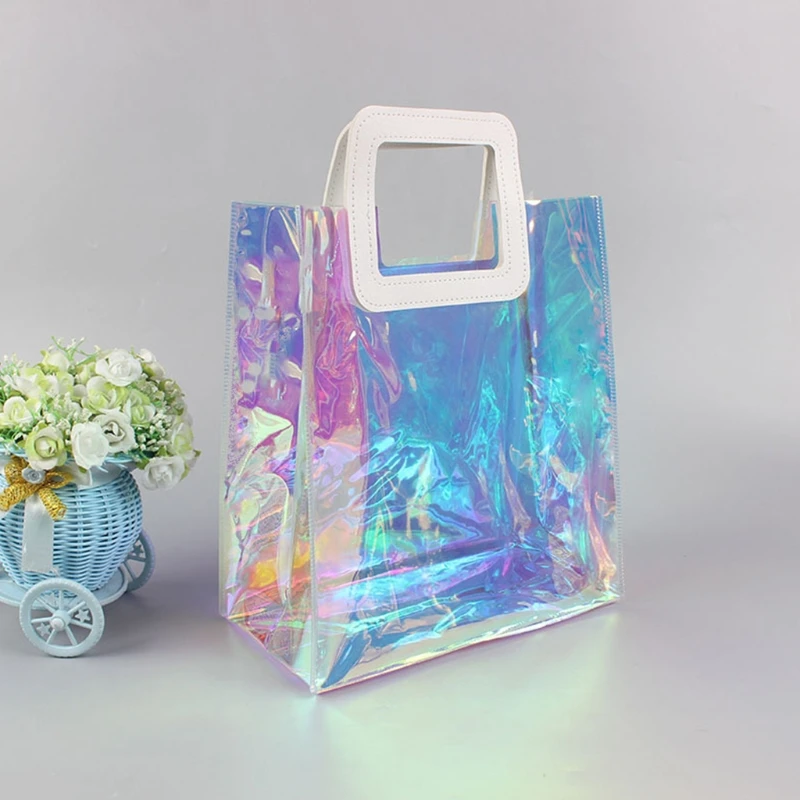 Creative Transparent Tote Bag Holographic Rainbow Color Shopping Bag Multi-purpose Large-capacity One-shoulder Handbag