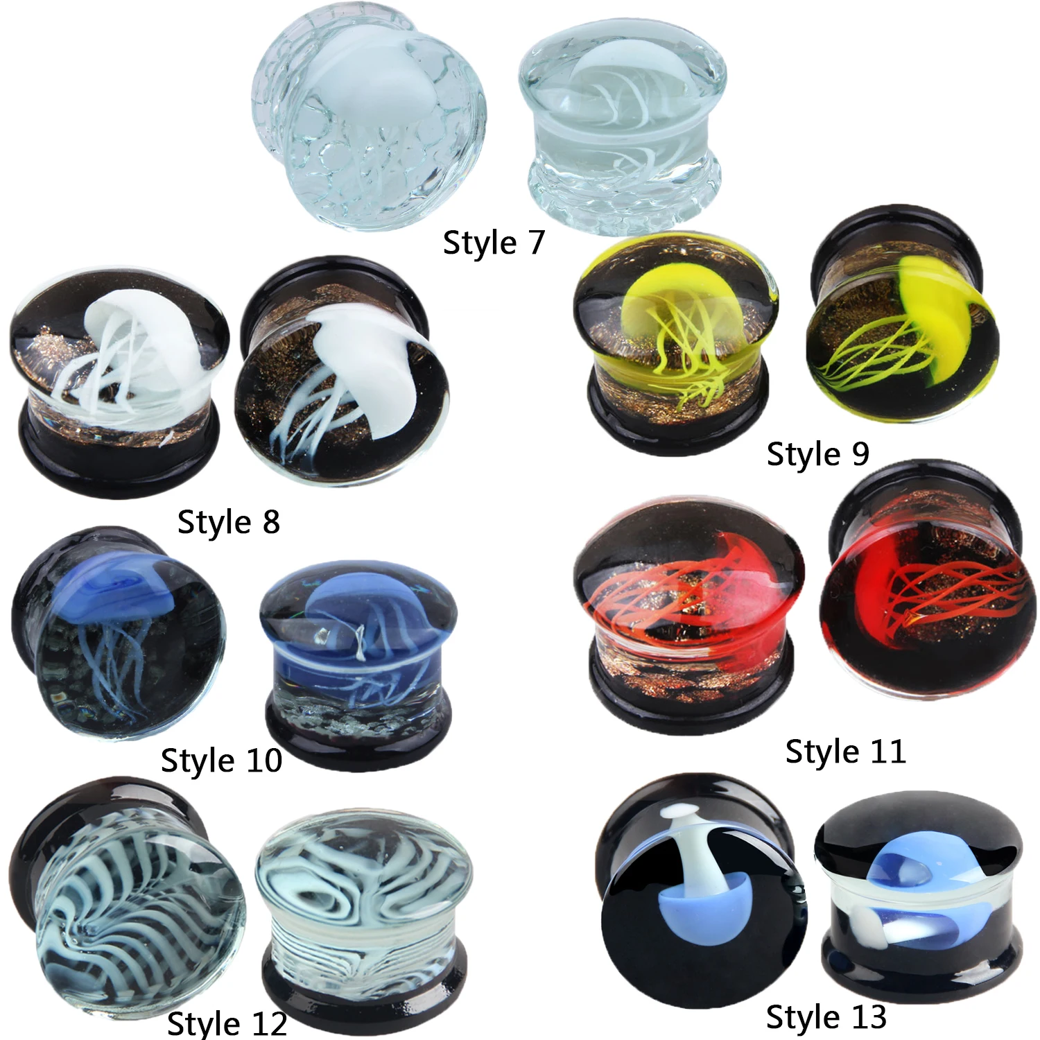 1Pair Glass Ear Plugs Ocean Jellyfish Earring Piercing Expander Glow In The Dark Ear Tunnels Ombligo Body Piercing Jewelry Oreja