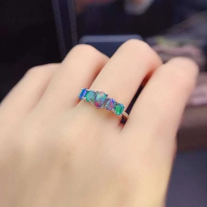 

Classic Style Simple and Exquisite, Natural Black Opal Ring, Rare Gemstone, 925 Silver