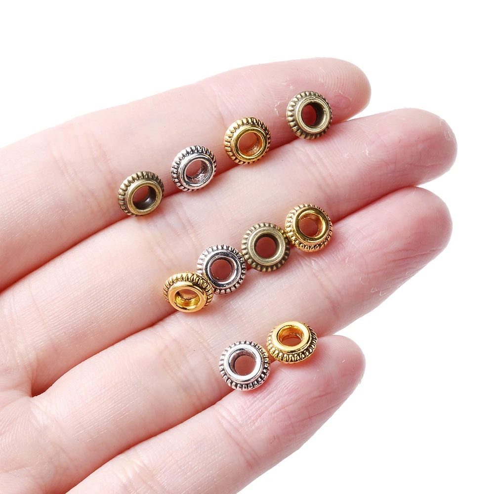 30pcs 3x7mm Vintage Wheel Spacer Beads Antique Gold Color Big Hole Beads For DIY Bracelet Necklace Earring Making Jewelry