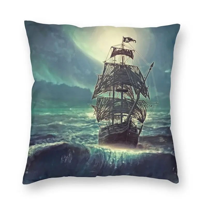 Vibrant Ghost Pirate Ship At Night Pillow Case Decoration Double Side Marine Nautical Sailing Sailor Cushion Cover for Sofa