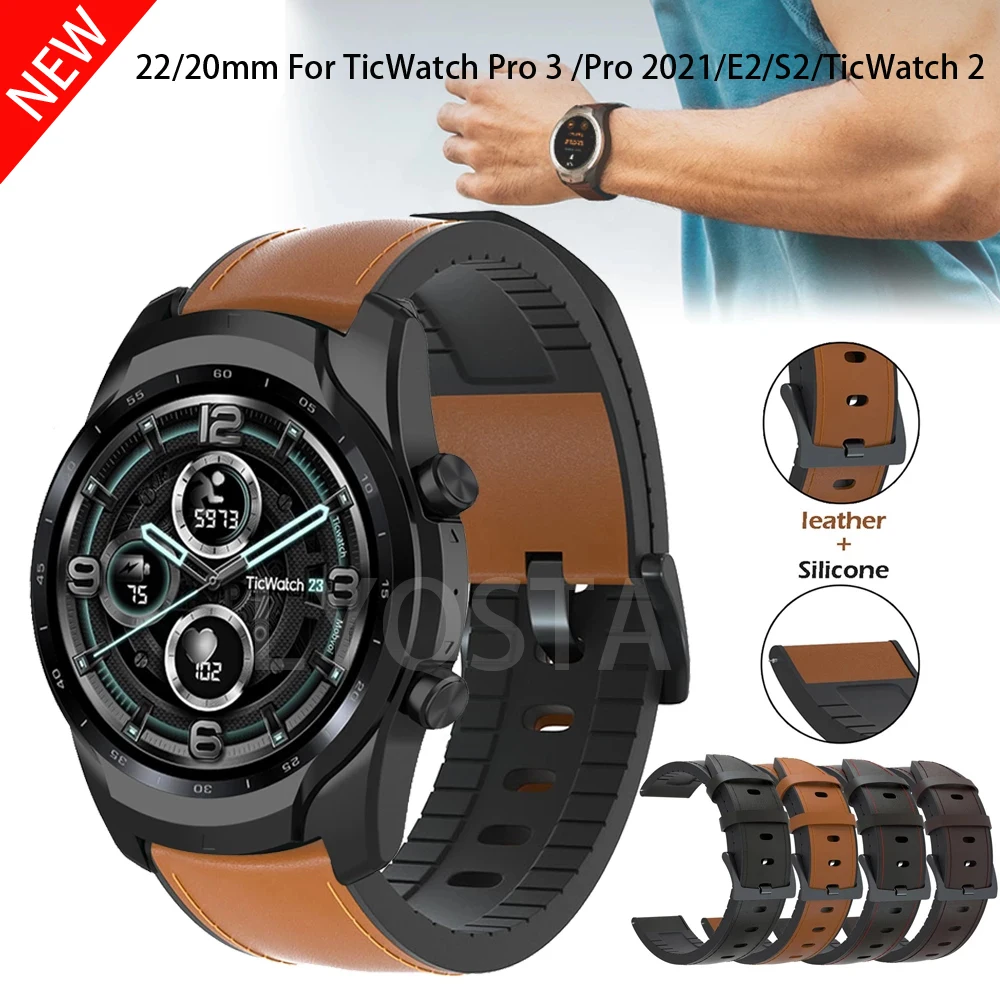 22 مللي متر جلد سيليكون حزام ل Ticwatch برو 3 الفرقة لتحديد المواقع ل Ticwatch برو 2020/GTX/E2/S2 الرجال حزام استبدال الرياضة سوار