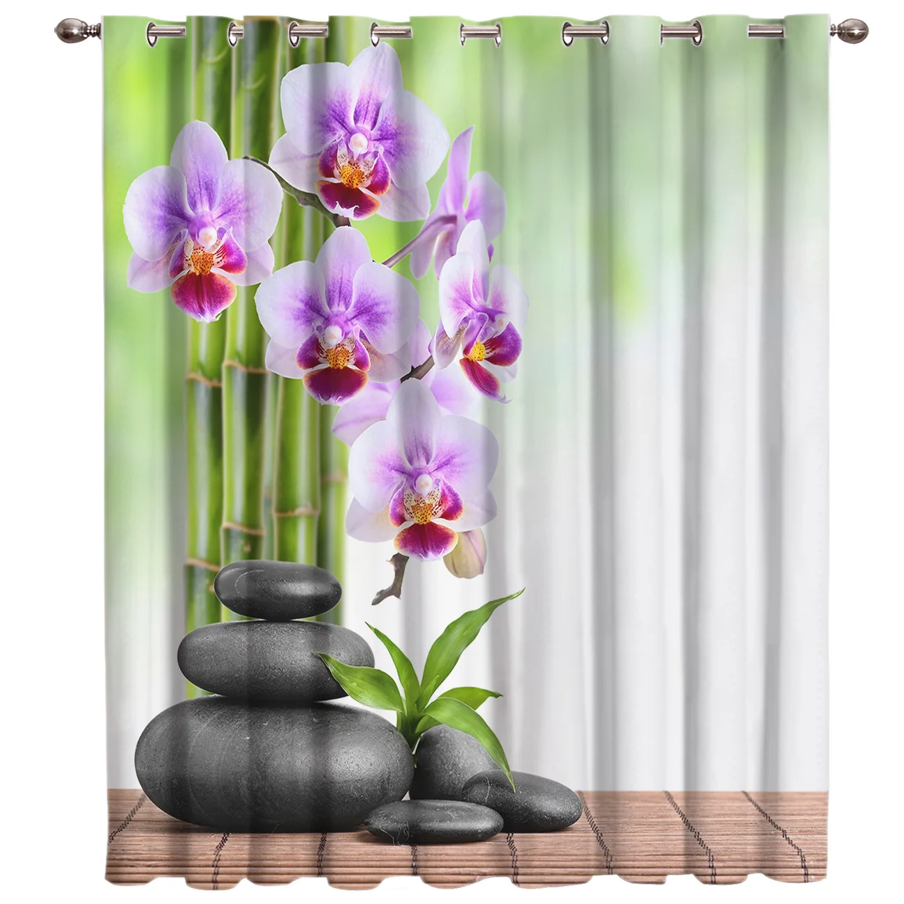 Bamboo Orchid Zen Window Blinds Living Room Bathroom Bedroom Outdoor Decor Print Curtain Panels With Grommets Outdoor Curtains