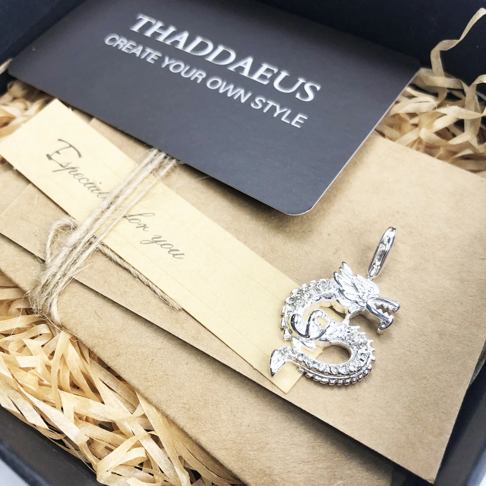 White CZ China Dragon Charm Women Men 2019 Fashion Vintage Lucky Pendant Fit Bracelet Necklace Collares