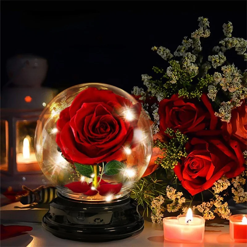 Artificial Flower Rose Glass Shade Lamp Little Prince New Strange Creative Christmas Valentine's Day Birthday Gift EternalFlower