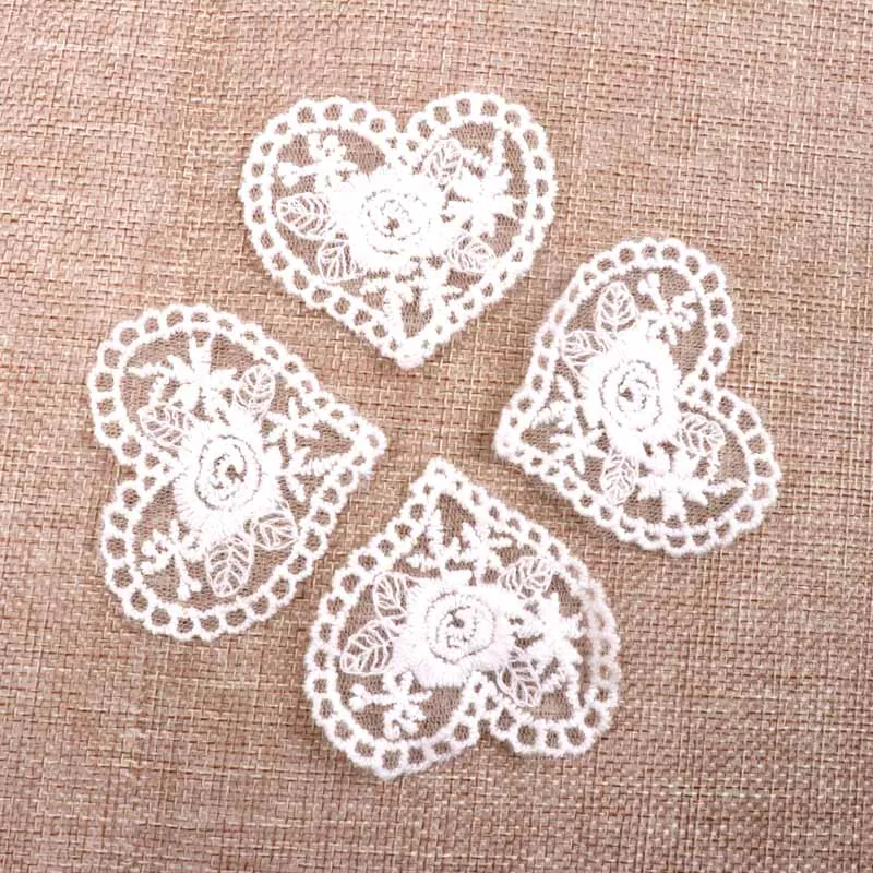 New 10Pcs Beautiful White Venice Lace Applique heart Sewing Trims Diy Wedding Handmade Craft Garment Accessories