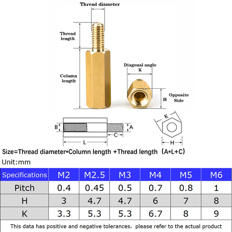 M2 M2.5 M3 M4 M5*2-80mm Hex Brass Male Female Standoff Board Stud Metric Hexagon Threaded Pillar PCB Motherboard Spacer Bolt