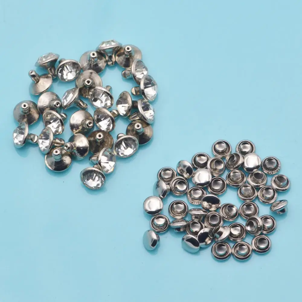 KALASO 100pcs 5mm 6mm 7mm 8mm 9mm 10mm Brass Crystal Rhinestone Rivet Stud Nail Leathercraft Shoe Bag Decoration Supplies