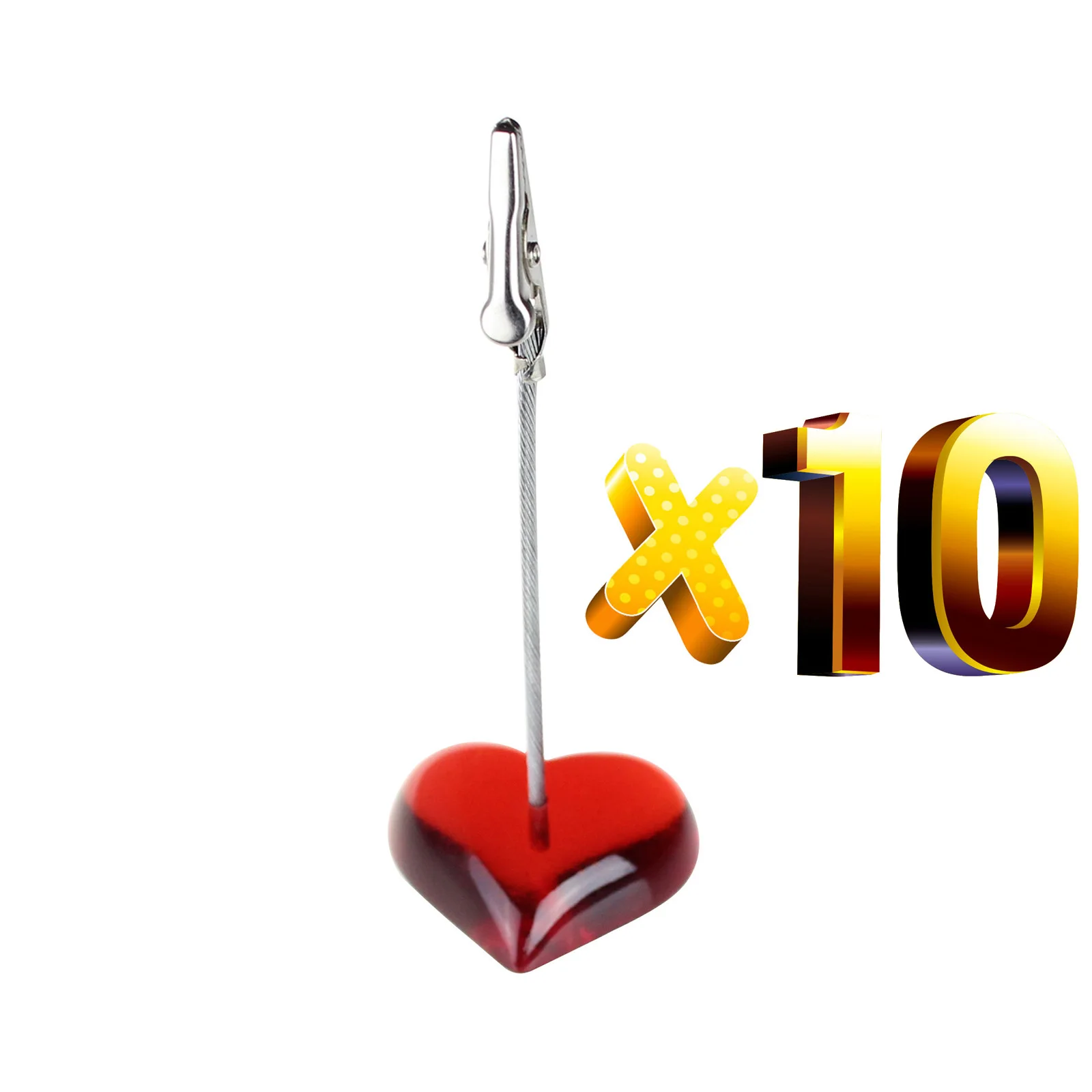 Lotto 10pcs Red F Base Del Cuore Filo Alligatore Clip della Foto, Porta Messaggio, Da Tavolo Morsetto di Carta del Posto, favore di cerimonia