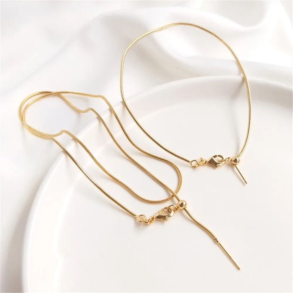 

14K Gold Plated Needle-style universal necklace bracelet snake bone chain Clavicle chain Adjustable beaded crystal pearl