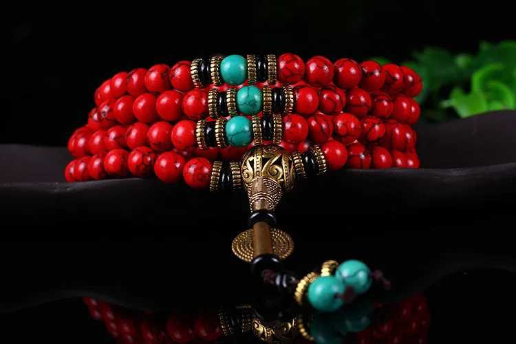 Wholesale Buddhist 108 Mala Prayer Bracelets 8MM Red Pine Stone Beads Women Men Yoga Meditation Necklace Dropshipping