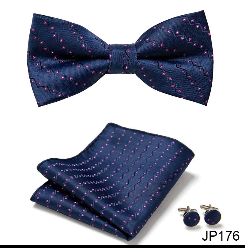 Great Quality Silver Office Butterfly Hanky Cufflink Set Bowtie For Men Geometric Hombre Formal Clothing