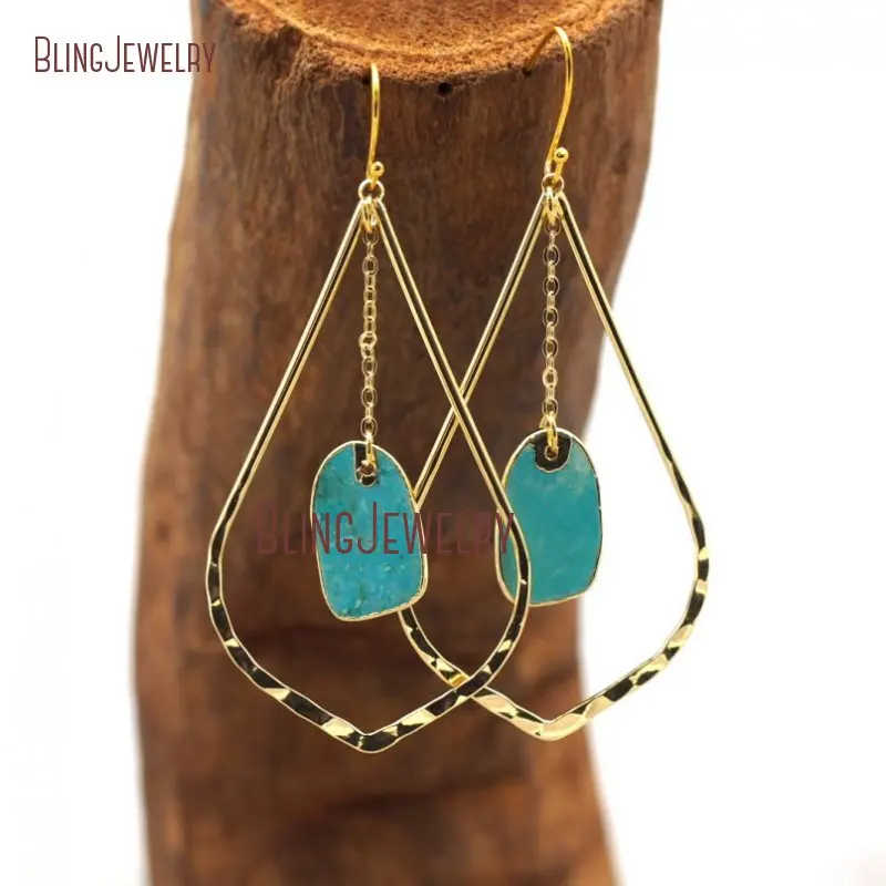 

Turquoises Stone Slice Dangle Earrings Big Tear Drop ER28807