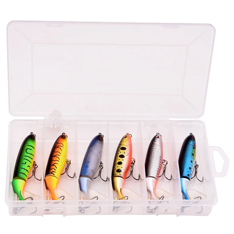 6Pcs with Box Whopper Plopper 100Mm 13G Floating Popper Fishing Lure Artificial Hard Bait Wobbler Rotating Tail Fishing Tackle