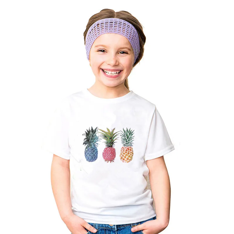 Cute Children Clothing Pineapple Print Kids T-shirts Casual Soft Boys Girls Tops Summer Short Sleeve White Tee Shirt