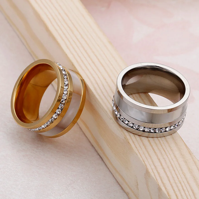 Stainless Steel Finger Rings 2022 Trendy Charm Bague Shell Rhinestone Engagement Wedding Rings For Women Party Jewelry Gifts