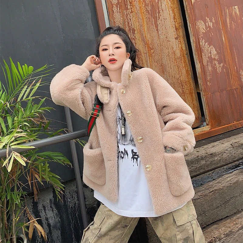 

Real Sheep Shearling Fur Coat 2020 Winter Jacket Women 300% Wool Coat Female Suede Lining Korean Jackets Abrigo Mujer My