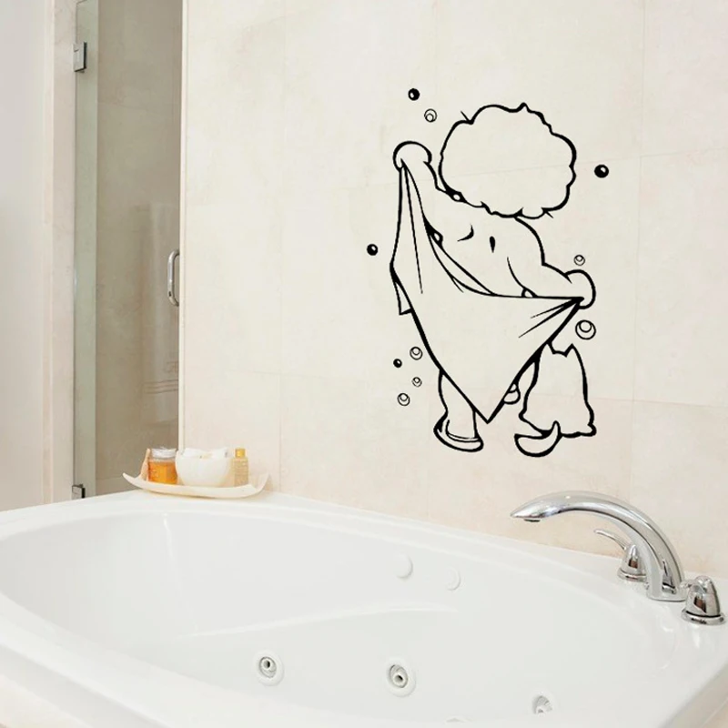 Cute Shower Glass Door Stickers Kids Bathing Wall Stickers Waterproof Removable for baby Bathroom Decor Stickers Wall Art Decals