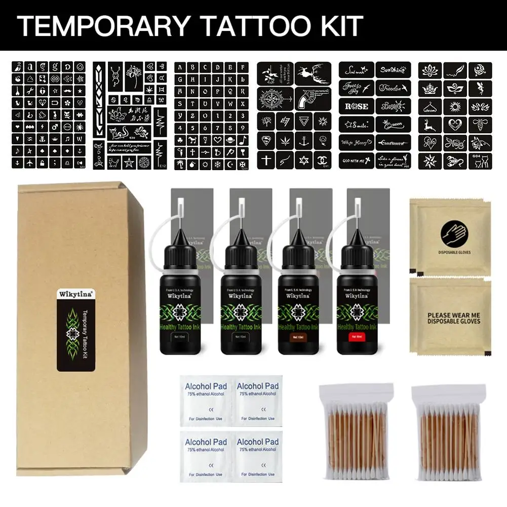 

Organic Jagua Fruit Gel Temporary Tattoo Ink Kit Semi-Permanent Tattoo Set With 171 Pcs Tattoo Stencils Natural & Long Lasting