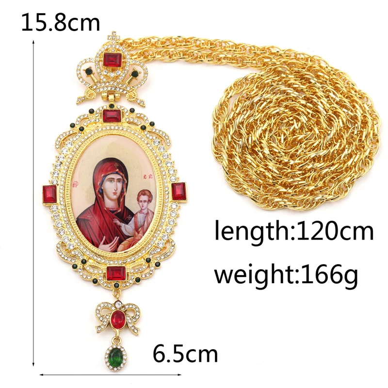 Virgin Mary Catholic Jesus Christ Religious Pendant Necklace Hip hop Long Necklace Round Pectoral Religious Jewelry