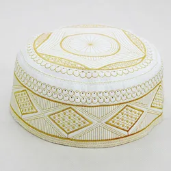 Moslim Men Yellow Cotton Muslim Hats Punch Embroidery Islam Hat Hui Hat Turkish Prayer Caps Arabe Satin Hair Bonnet Kippah Topi