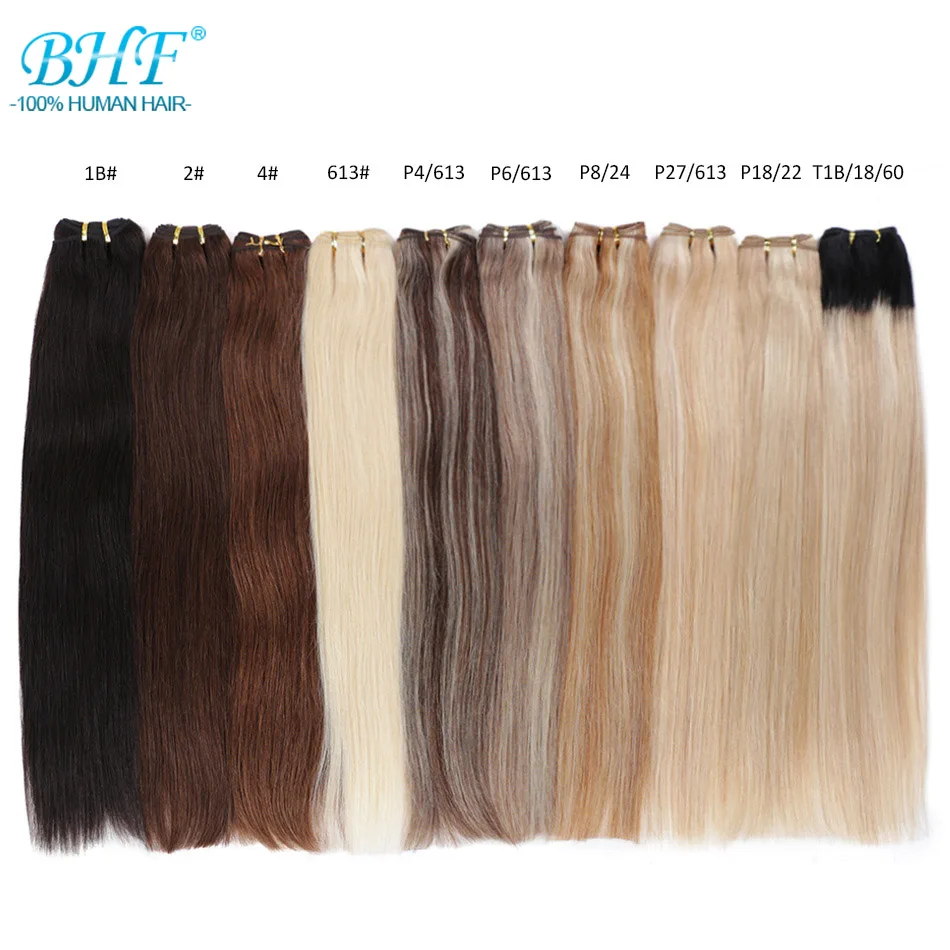 BHF 100% Human Hair Weaves Straight Russian Remy Natural Hair Weft 1piece 100g Black Brown Blonde Color Human Hair Extensions