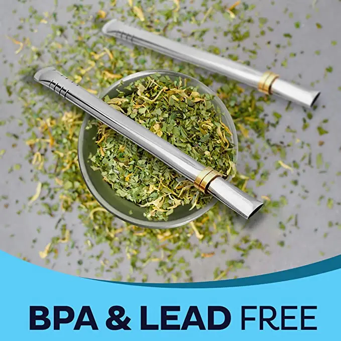 Yerba Mate Bombilla Straw Set of 2 with Cleaning Brush | Reusable Stainless Steel Straws | Bombilla Set for Mate Gourd/Cup