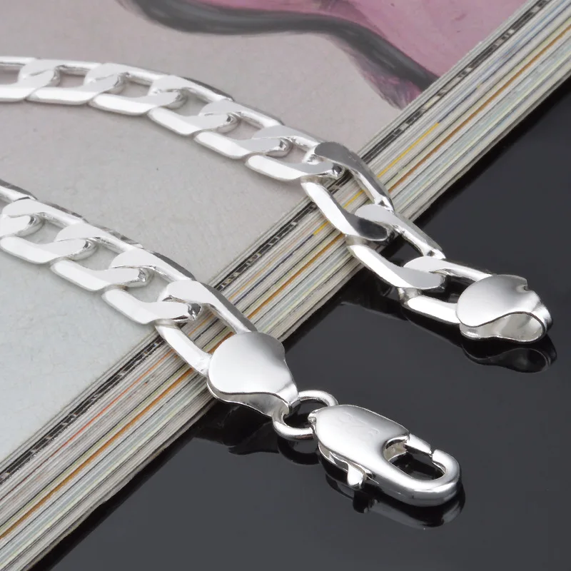 925 Sterling Silver Color Bracelet Sideways Silver Bracelet 6MM8MM10MM Bracelet Men&Women Jewelry image 3