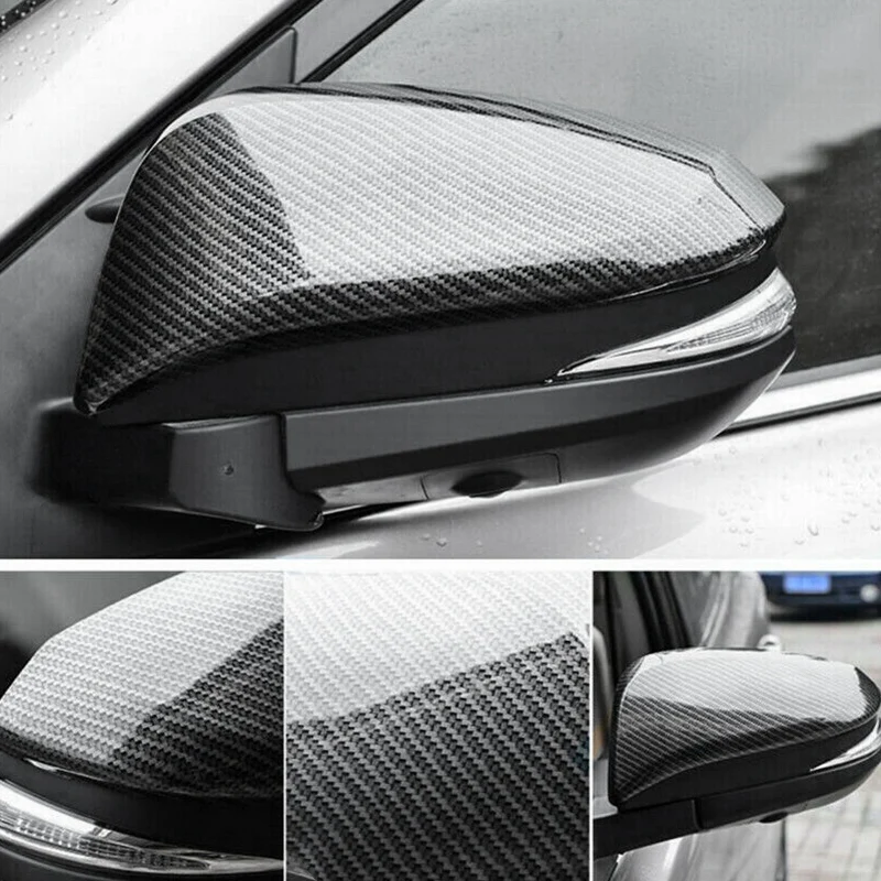 Carbon Fiber Side Rear View Mirror Cover Cap Decor Trim for Toyota Hilux Revo Vigo Fortuner Highlander RAV4 Innova