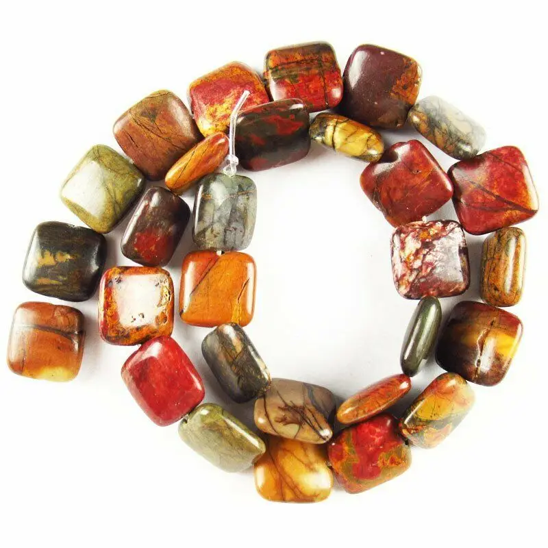 

1Strand 53.4g Natural Picasso Jasper Square Loose Bead 15.5" 14x5mm Jewelry birthday present for DIY Pendant Jewelry Making