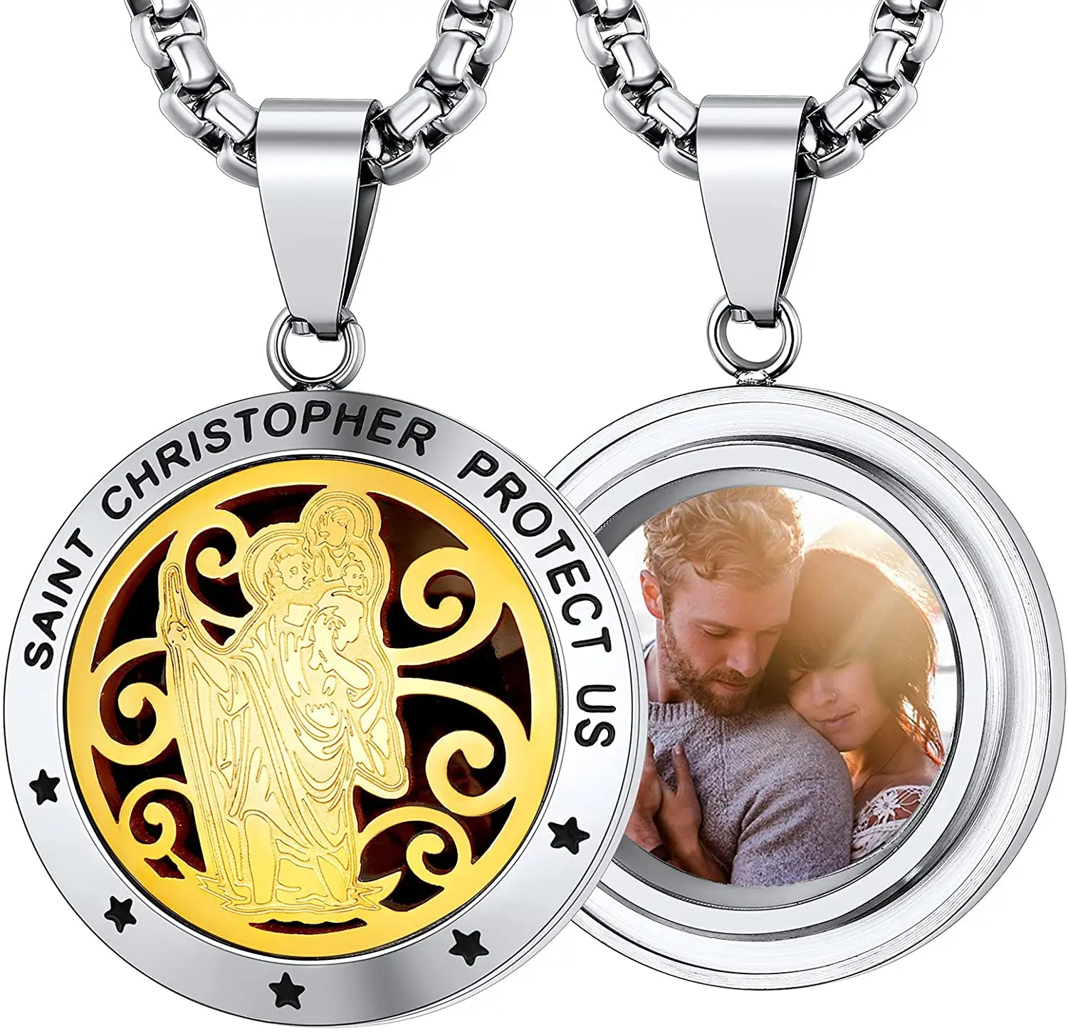 Gift Saint Michael/Christopher/Anthony Pendant Necklace,Stainless Steel Locket Pendants Saints Jewelry Engraved CP495