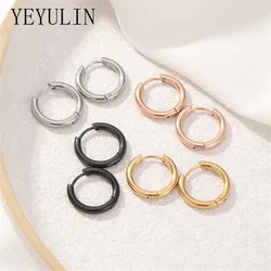 5 unids/lote pendientes de aro circulares de acero inoxidable para mujeres niñas Color oro negro Color plata pendientes geométricos redondos joyería