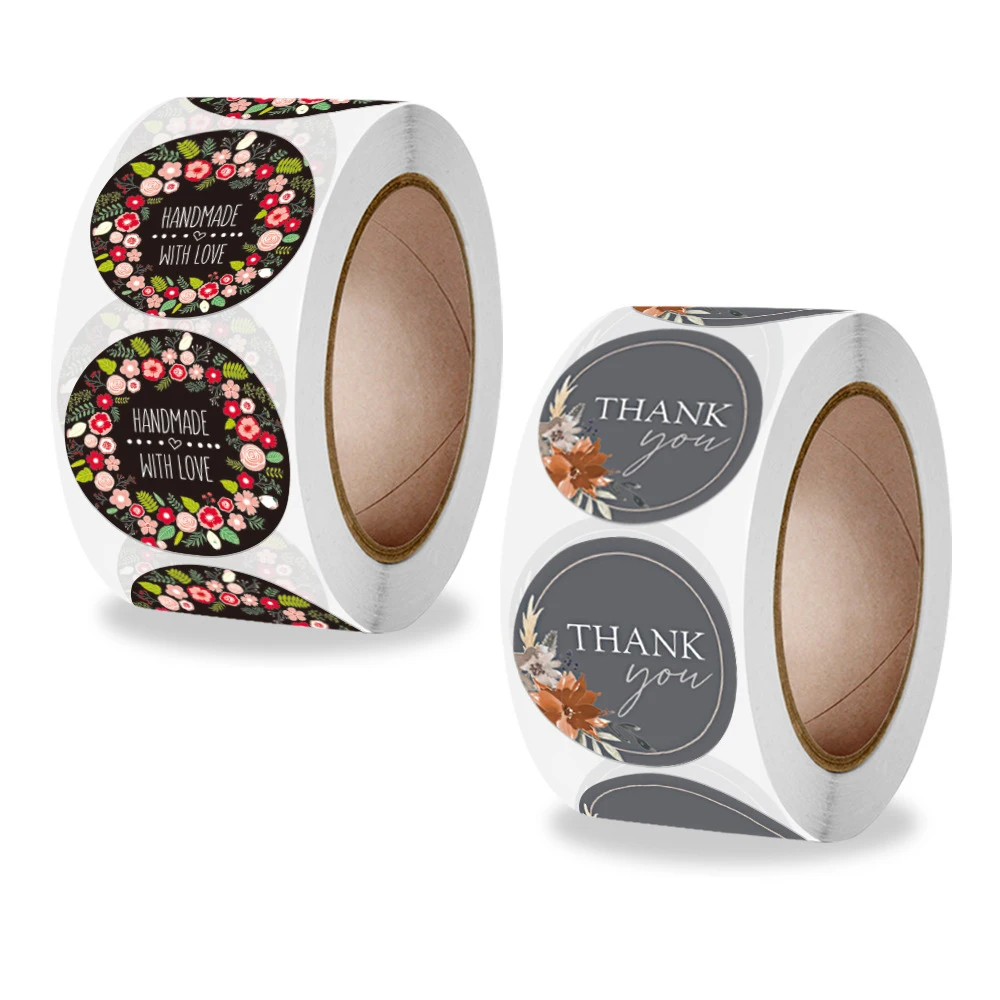 25mm Wreath Thank You Stickers Handmade With Love Gift Packing Box Sealing Labels Cake Baking Decorations Stationary Stickers