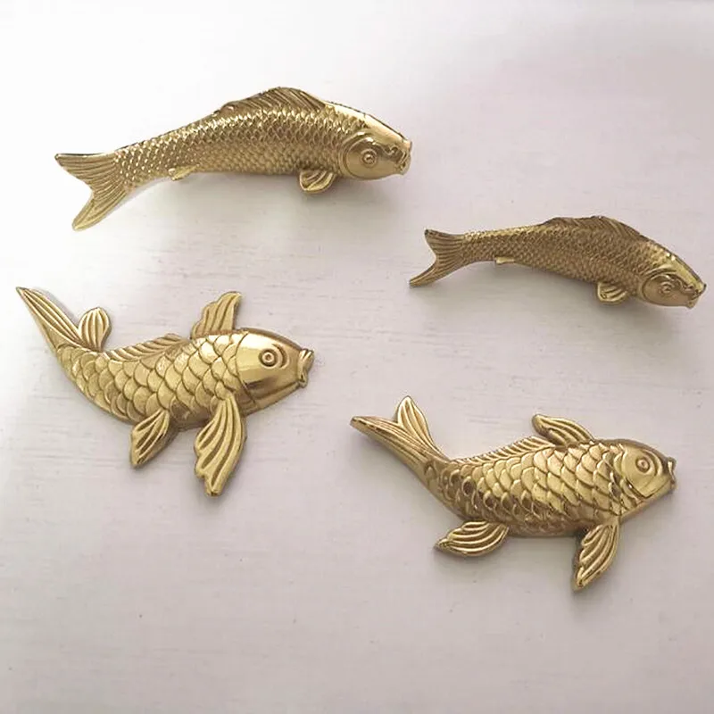 1pc Pure Copper Fish Shaped Drawer Cabinet Door Wardrobe Locker Handle Single Hole Furniture Knob Diy Animals Handles